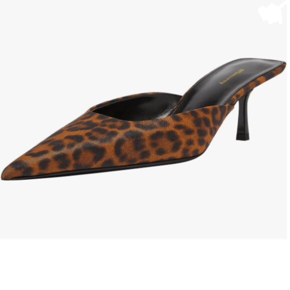 Wansseny Leopard Pointed Toe Slip On Comfy Mules Low Kitten Heel Backless Pumps - Picture 1 of 8